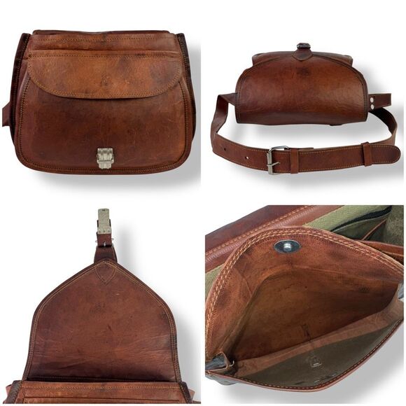 Komal’s Passion Leather Saddle Bag Crossbody Buffalo Leather Rustic Handmade - Picture 11 of 13